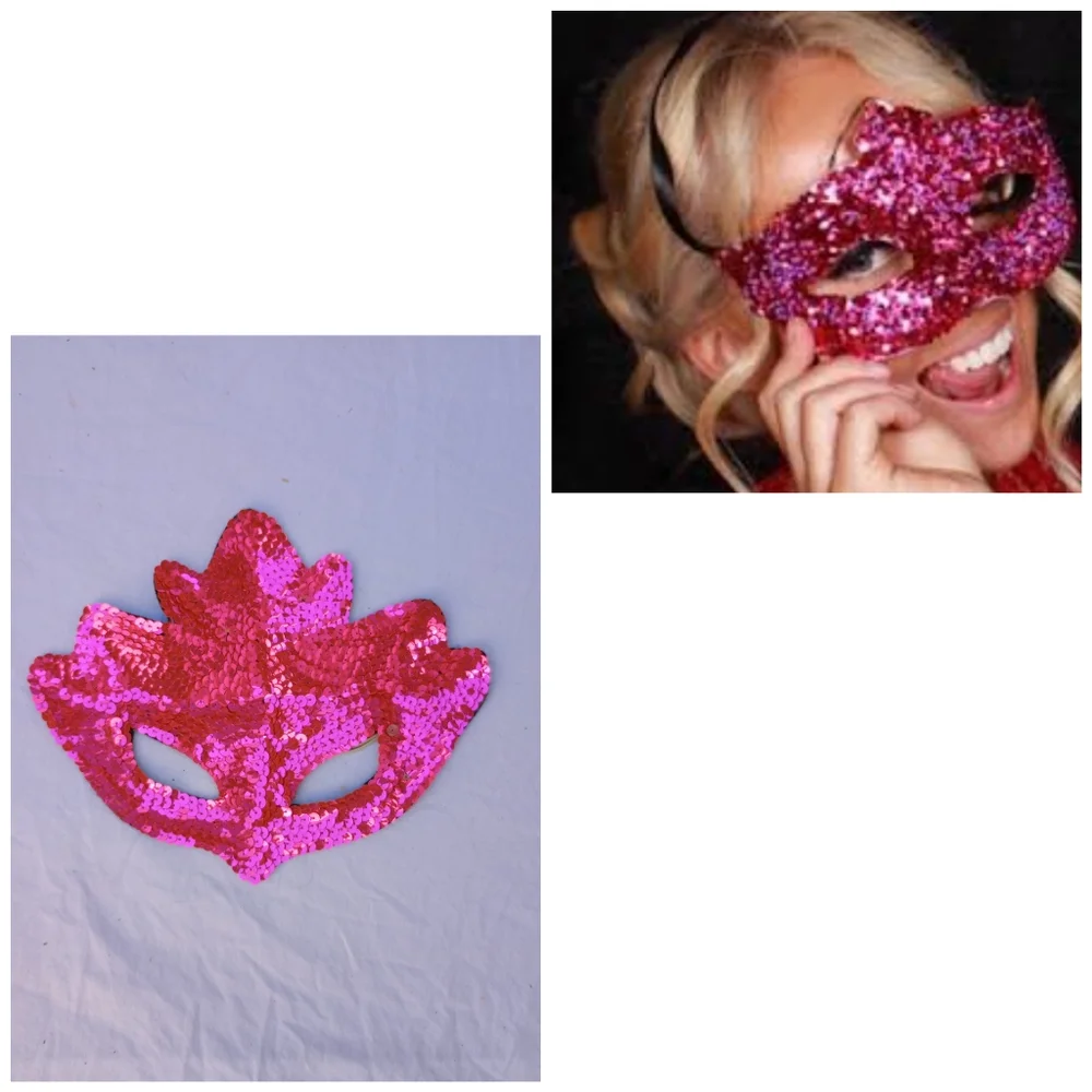 Pink Mask Sequin Handmade Mardi Gras Carnival Circus Costume Party Themed Event